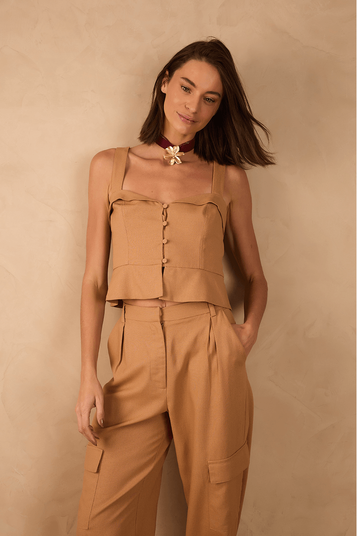 Blusa Linho Botões Frente