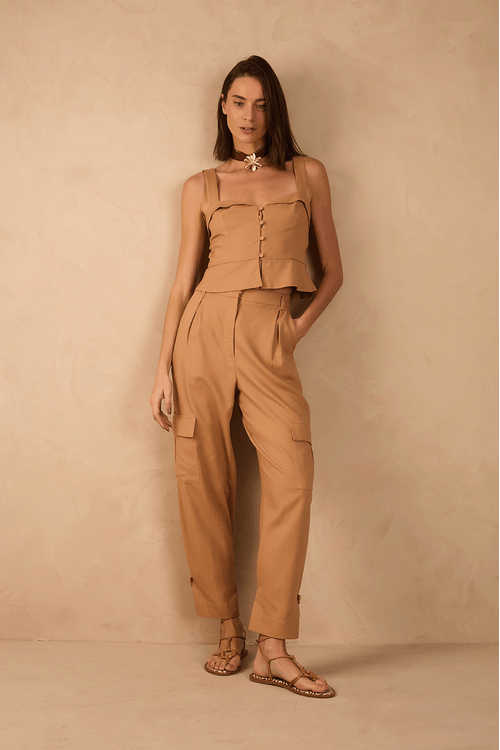Calça Linho Bolsos Laterais