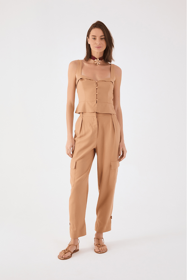 Calça Linho Bolsos Laterais
