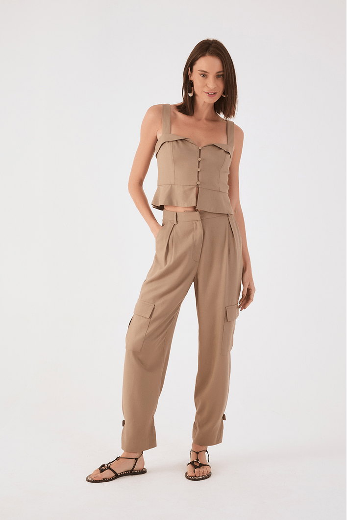 Calça Linho Bolsos Laterais