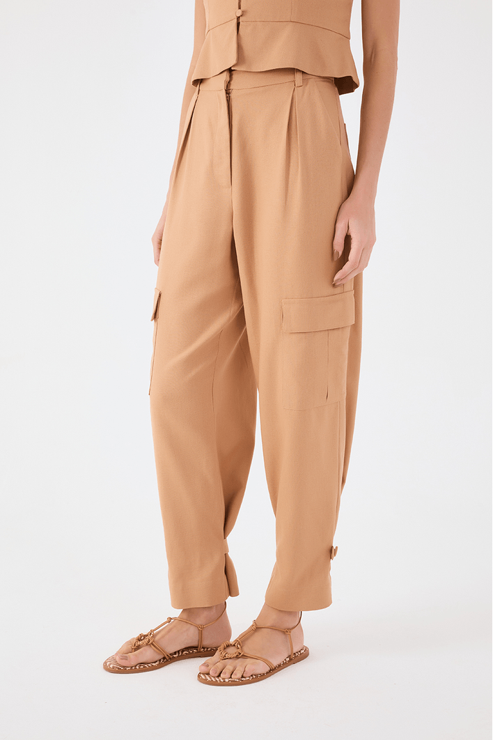 Calça Linho Bolsos Laterais