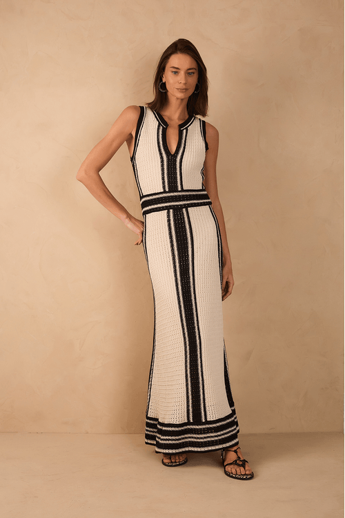 Vestido Tricot Detalhe Listras