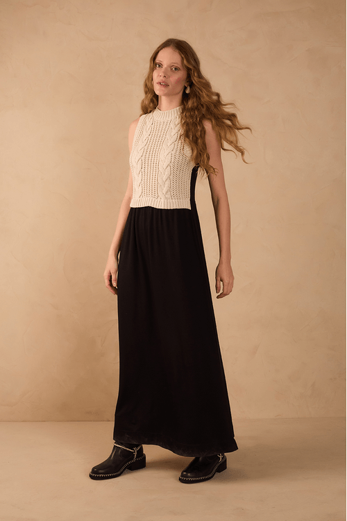 Vestido Malha Com Tricot
