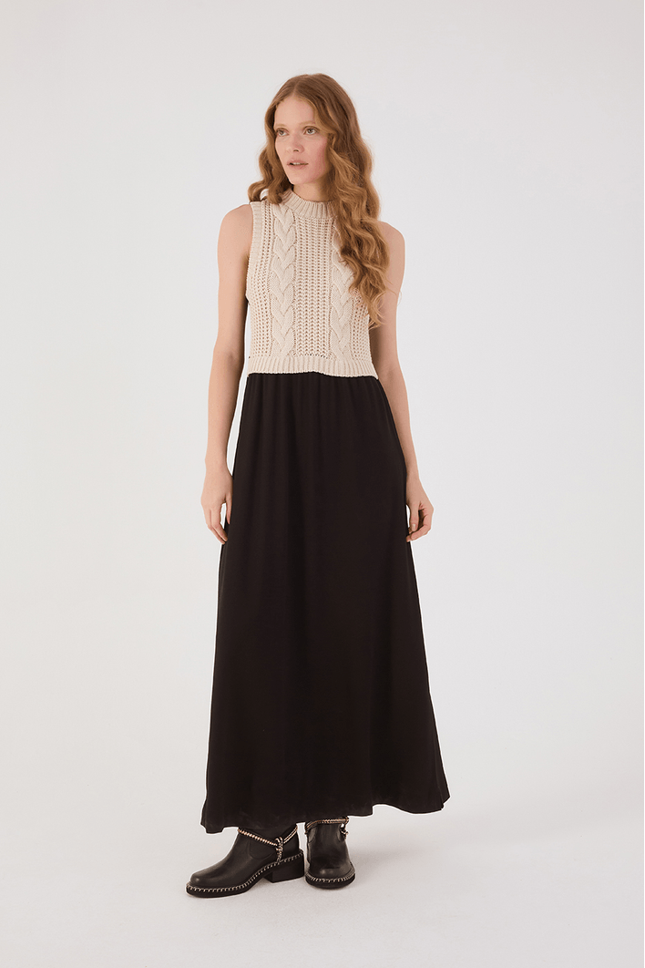 Vestido Malha Com Tricot