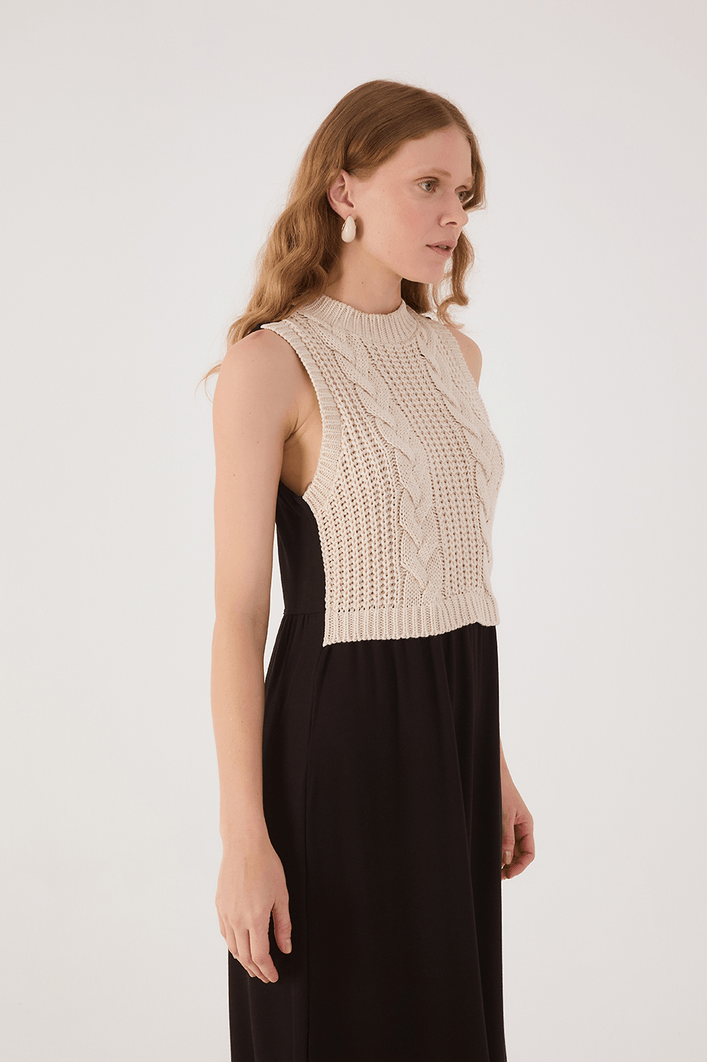 Vestido Malha Com Tricot