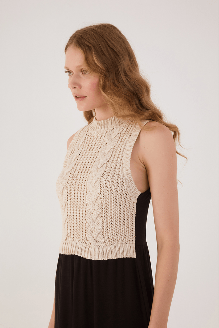 Vestido Malha Com Tricot