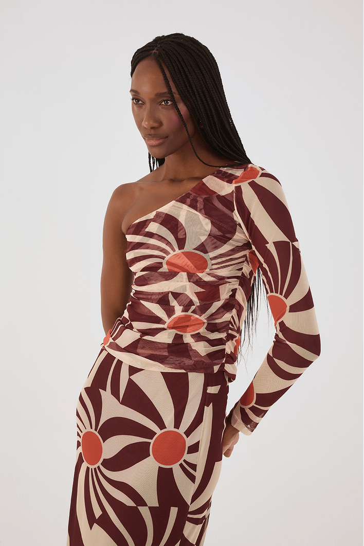 Blusa Franzida Tule Estampa Mormaço