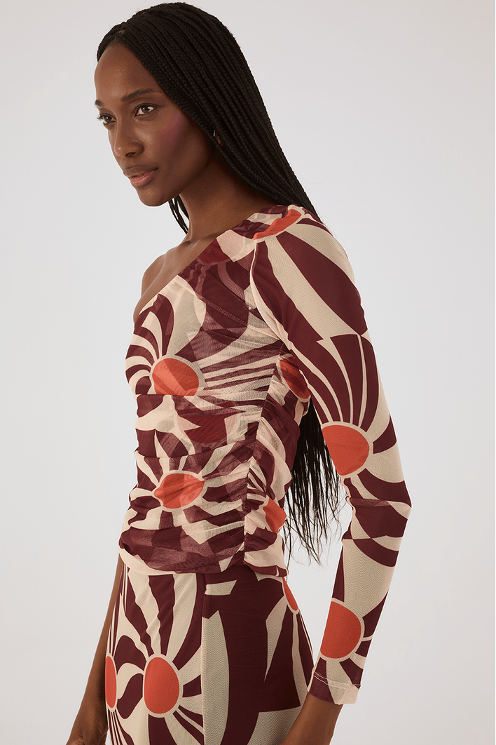 Blusa Franzida Tule Estampa Mormaço