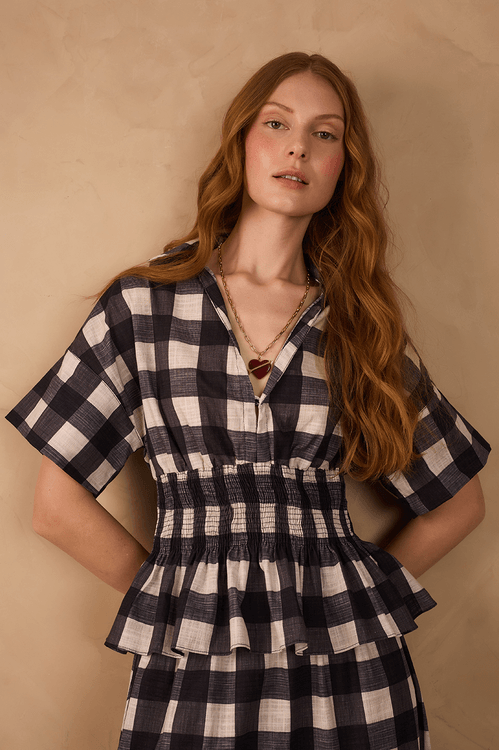 Blusa Algodão Xadrez Lastex