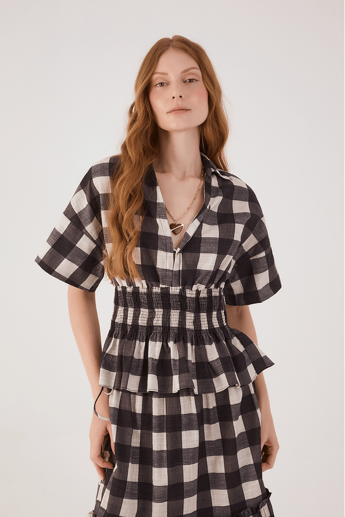 Blusa Algodão Xadrez Lastex