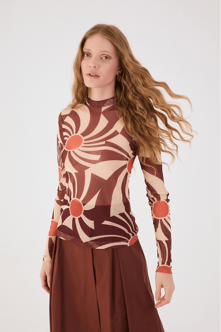 Blusa Segunda Pele Tule Estampa Mormaço