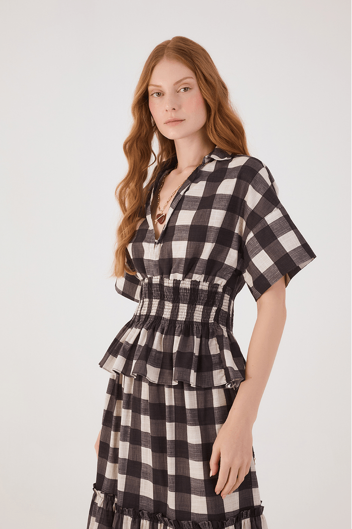 Blusa Algodão Xadrez Lastex