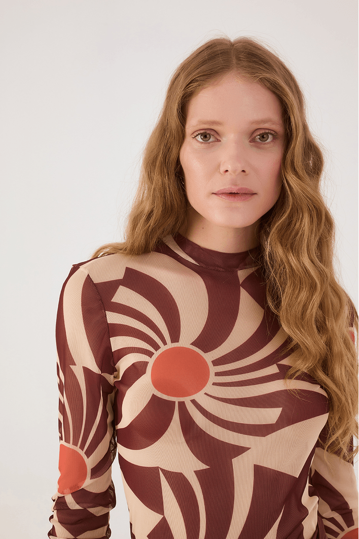 Blusa Segunda Pele Tule Estampa Mormaço