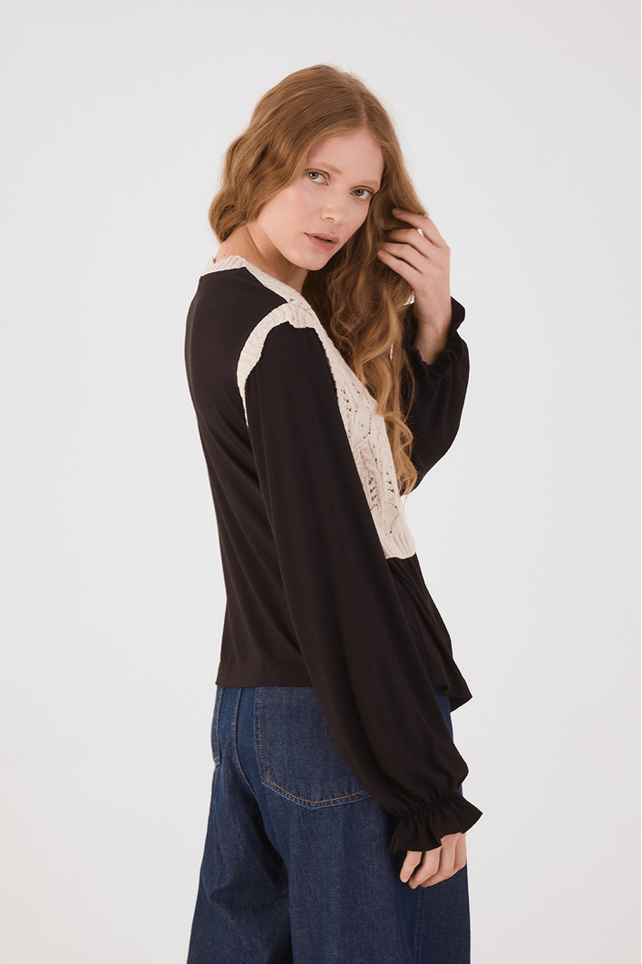 Blusa Manga Longa Malha Com Tricot
