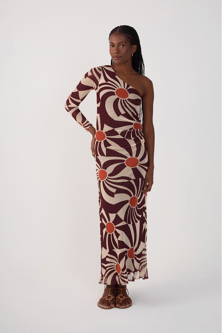 Vestido Ombro Só Tule Estampa Mormaço