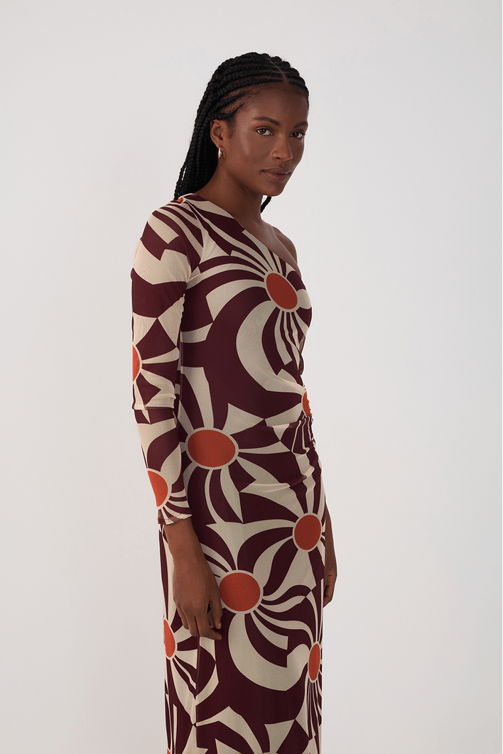 Vestido Ombro Só Tule Estampa Mormaço