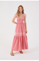 Vestido Cropped Algodão Listrado Bordado