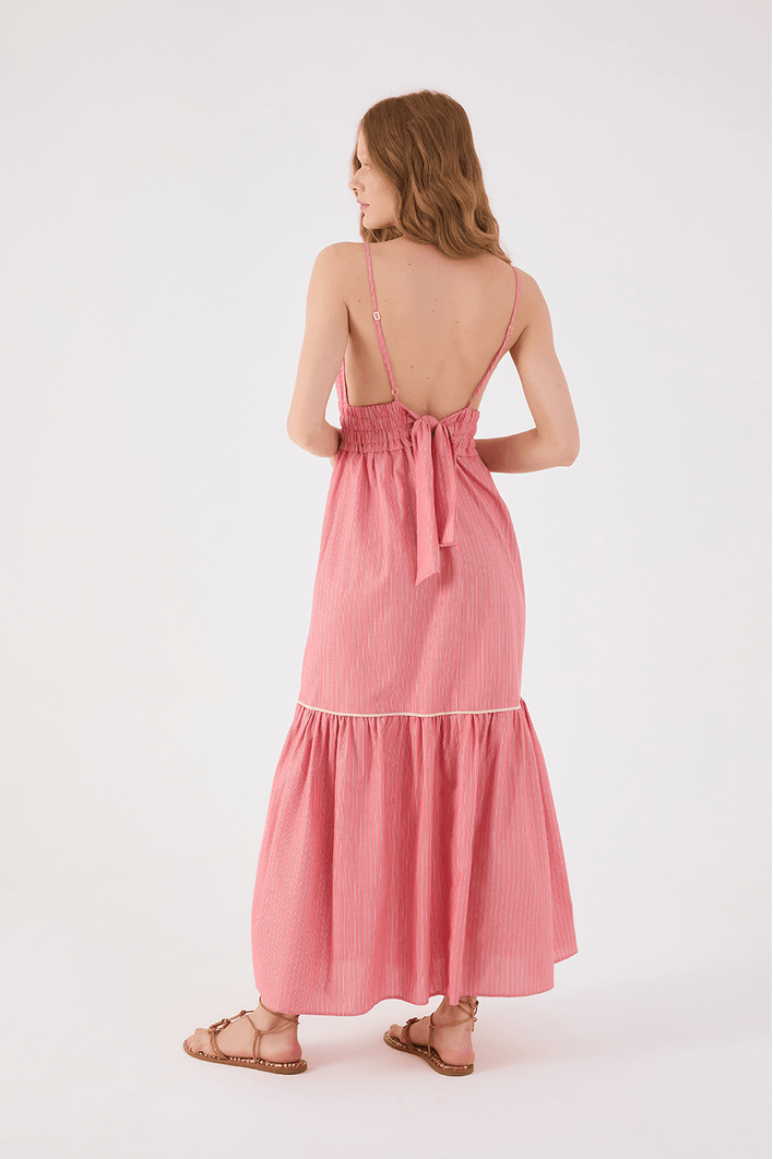Vestido Cropped Algodão Listrado Bordado