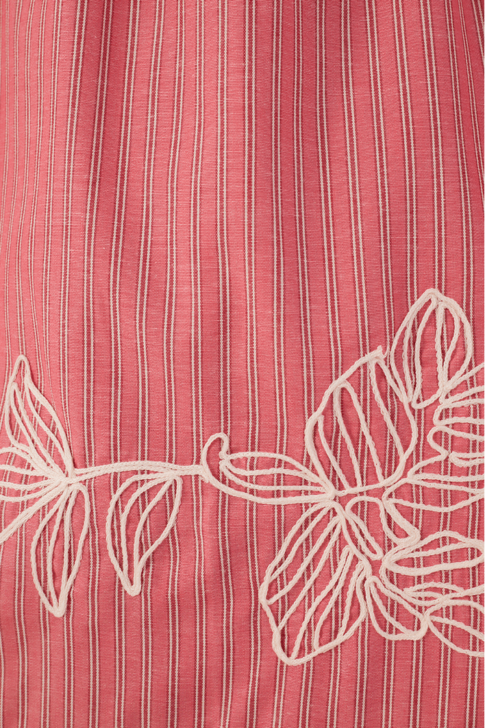 Vestido Cropped Algodão Listrado Bordado