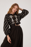 Blusa Algodão Pespontado Bordado