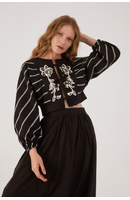 Blusa Algodão Pespontado Bordado