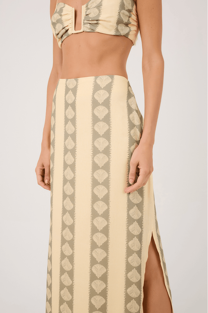 Saia Cropped Linho Estampa Atins