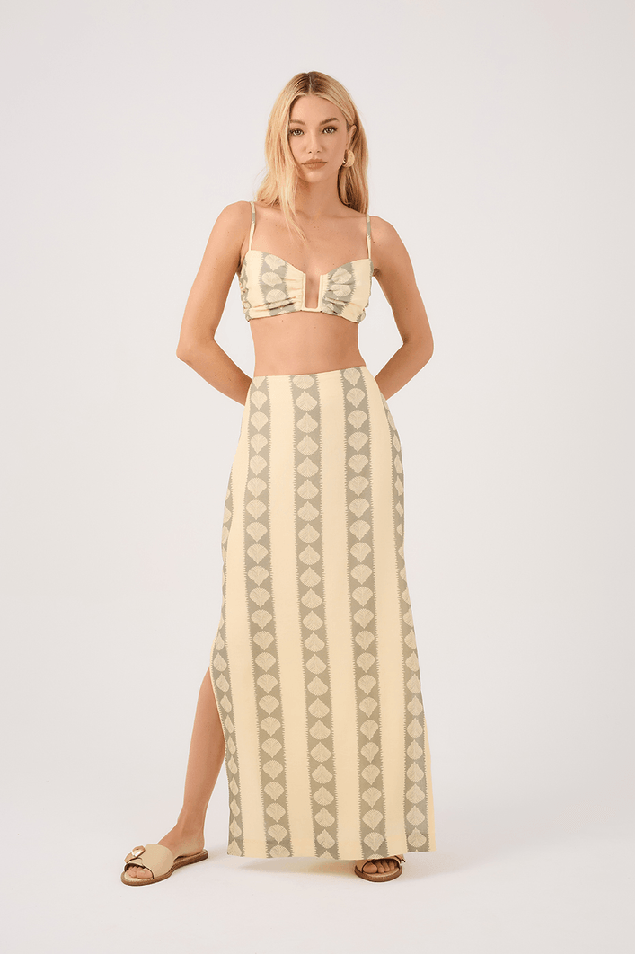 Saia Cropped Linho Estampa Atins