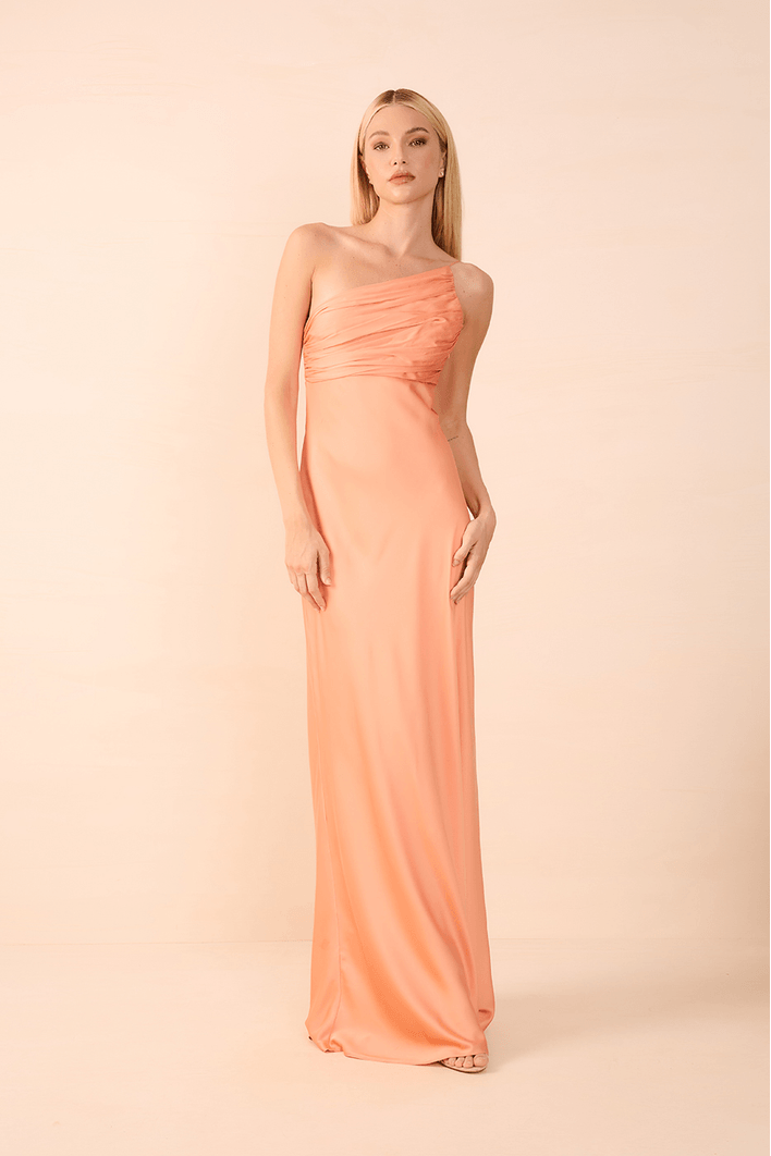 Vestido Longo Cetim Drapeado
