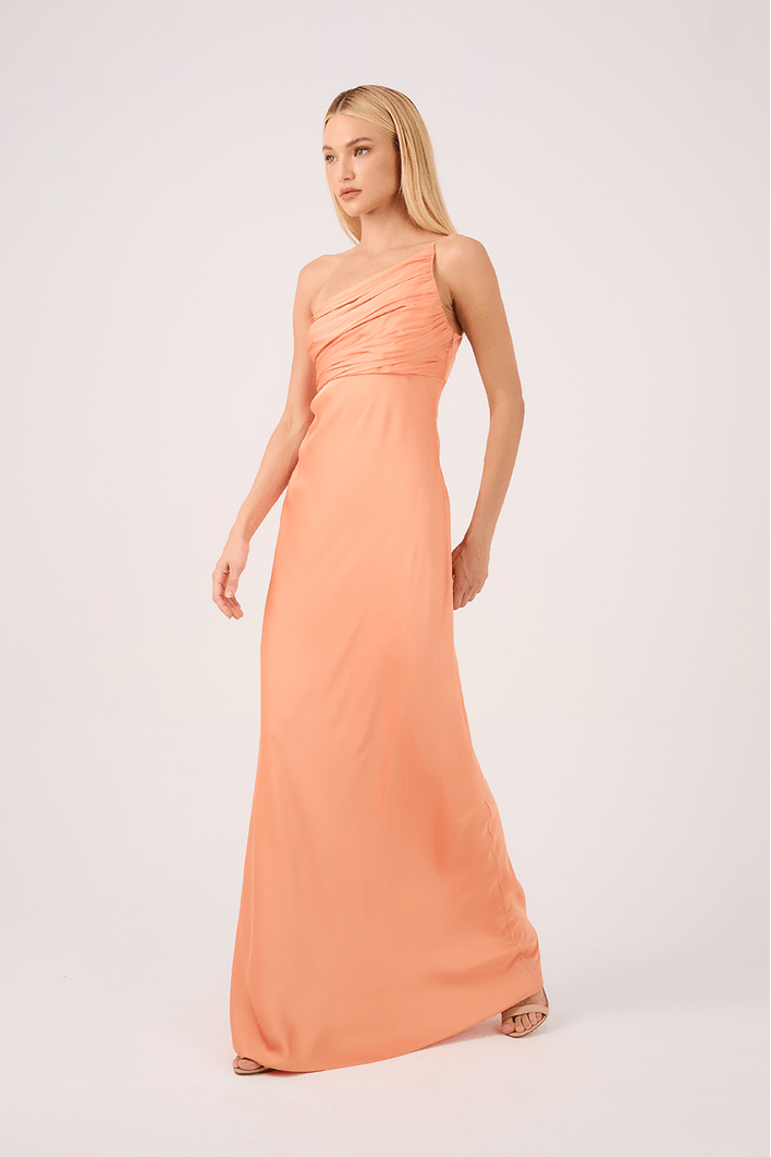 Vestido Longo Cetim Drapeado