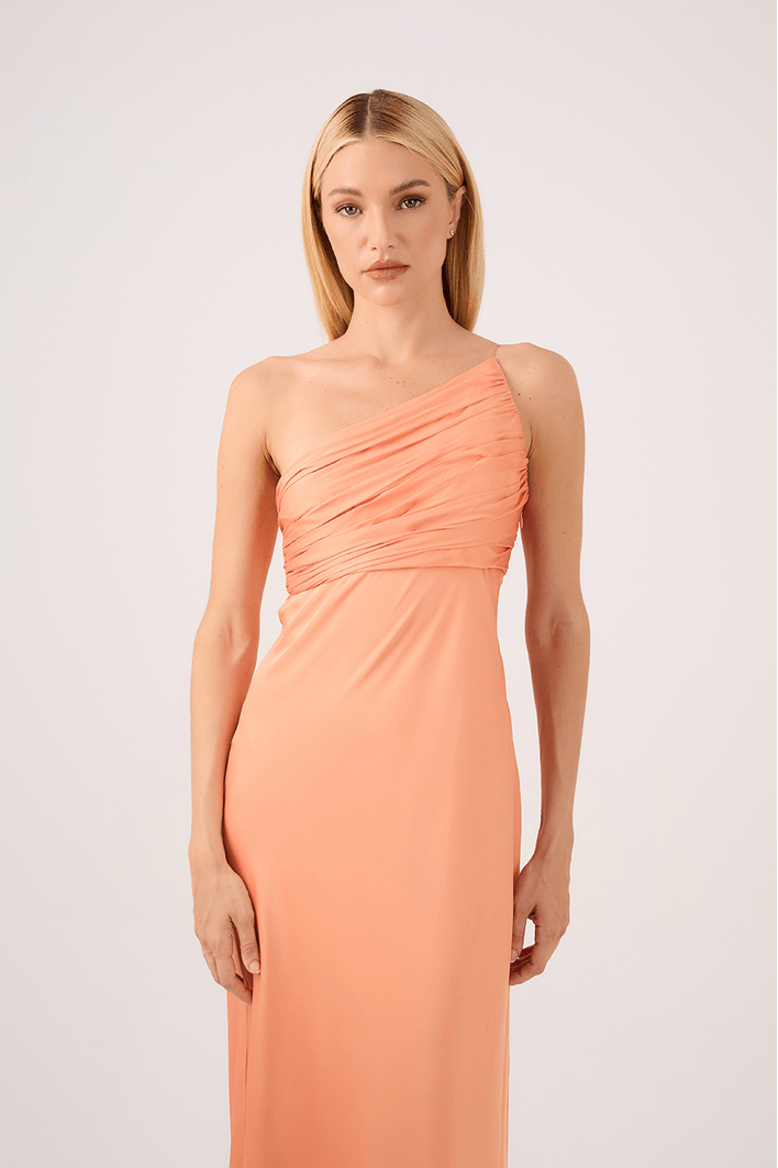 Vestido Longo Cetim Drapeado