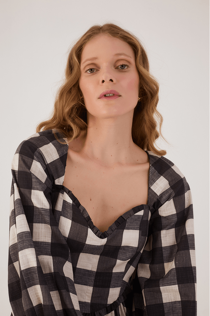 Vestido Cropped Algodão Xadrez