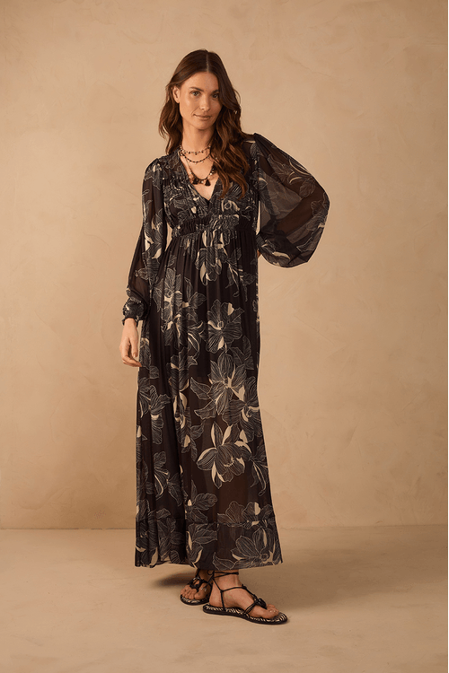 Vestido Tule Estampa Flora