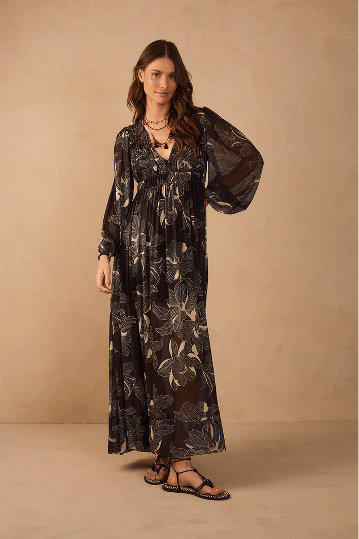 Vestido Tule Estampa Flora