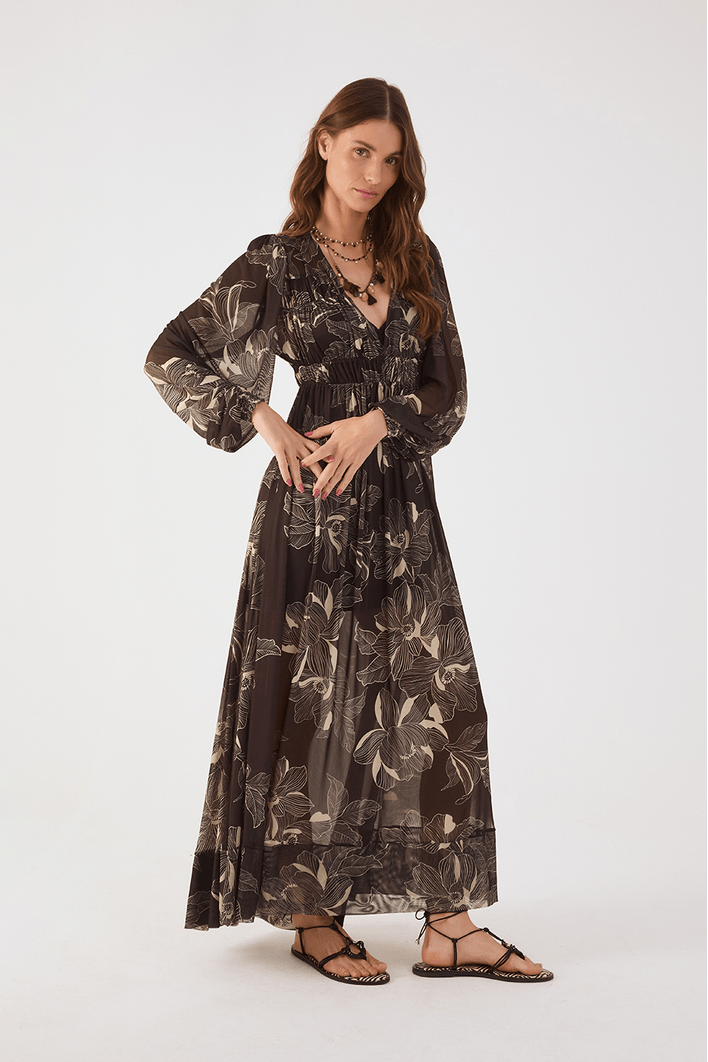 Vestido Tule Estampa Flora