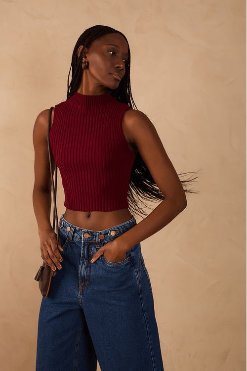 Blusa Tricot Canelada Gola