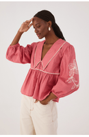 Blusa Algodão Listrado Bordado