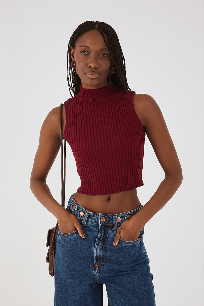 Blusa Tricot Canelada Gola