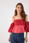 Blusa Algodão Bicolor Manga Balonê