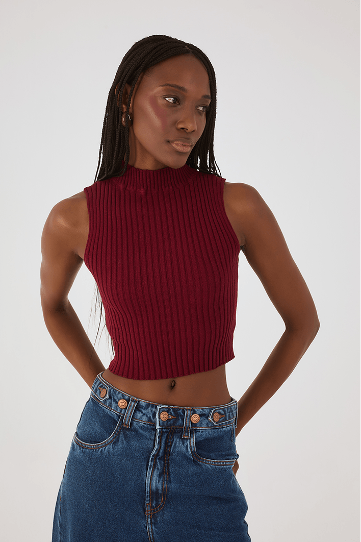 Blusa Tricot Canelada Gola