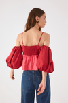 Blusa Algodão Bicolor Manga Balonê