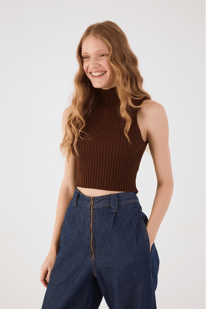 Blusa Tricot Canelada Gola