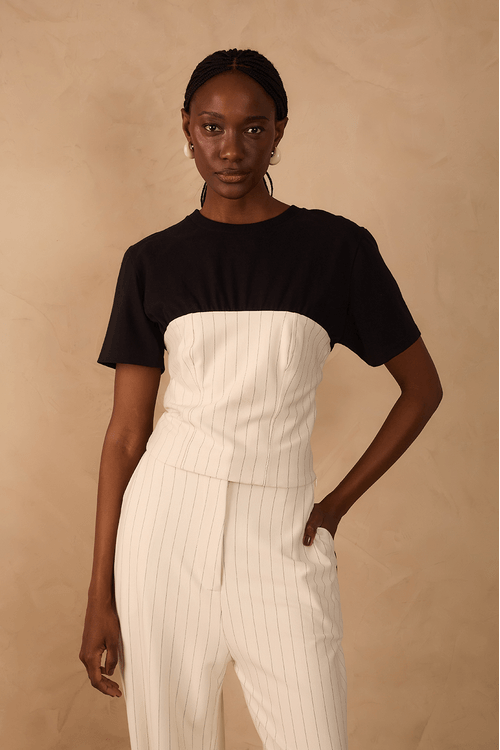 Blusa Corpete Estampa Risca de Giz