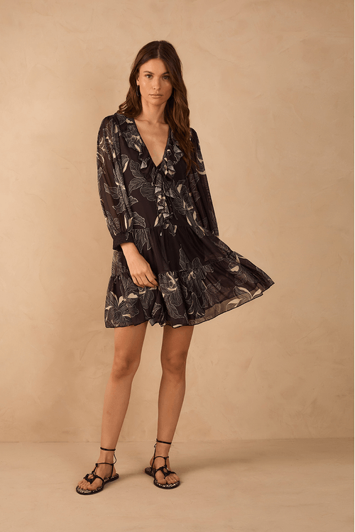 Vestido Curto Tule Estampa Flora