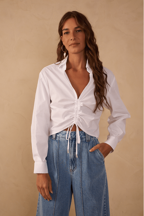 Blusa Cropped Algodão Frente Franzida