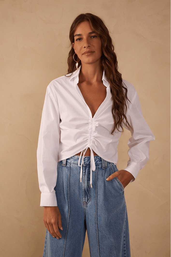 Blusa Cropped Algodão Frente Franzida
