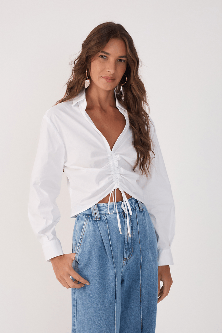 Blusa Cropped Algodão Frente Franzida