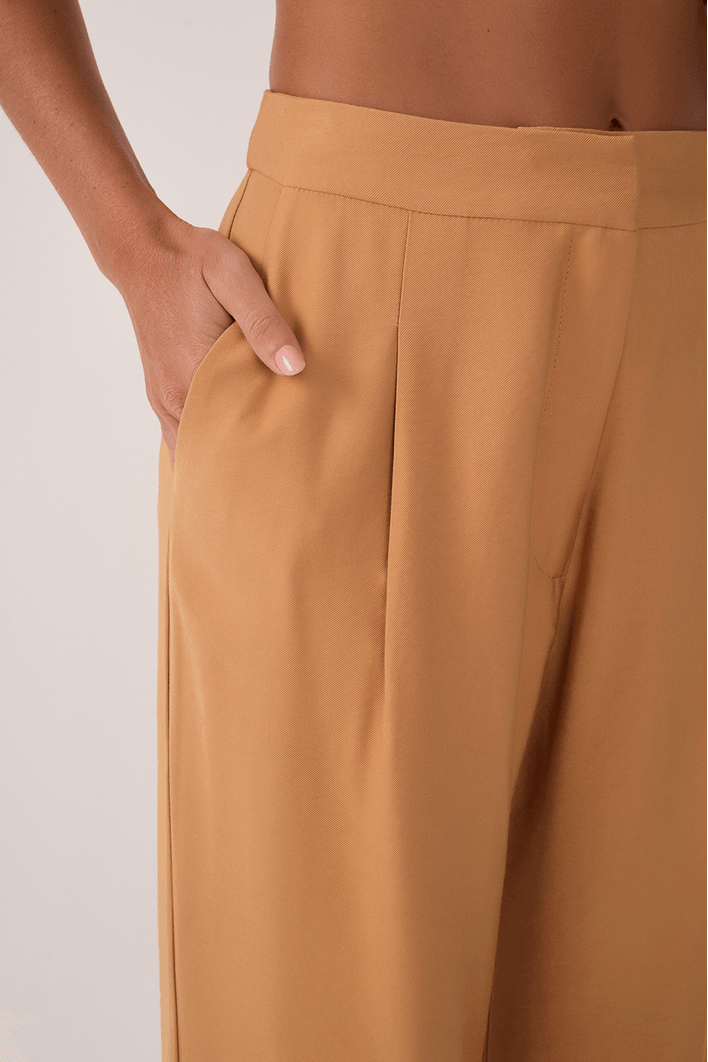 Calça Pregas Bolso Com Lapela