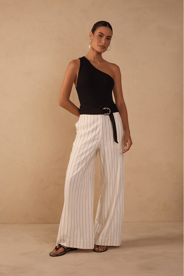 Calça Listras Cós Linho