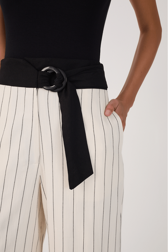 Calça Listras Cós Linho