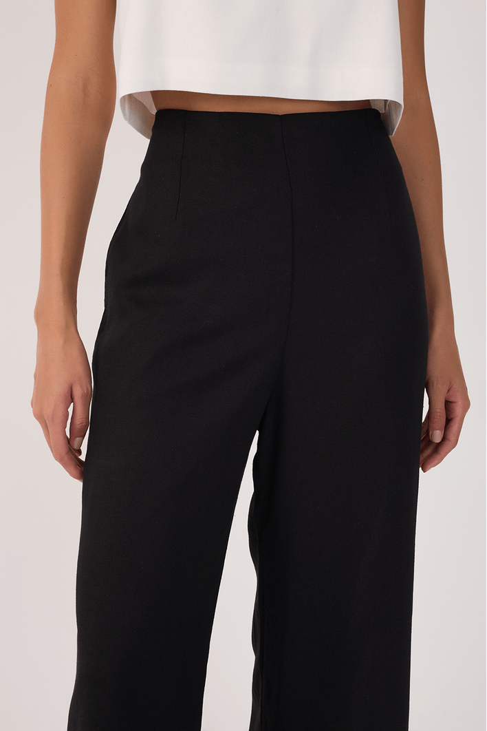 Calça Linho Reta Babados Barra